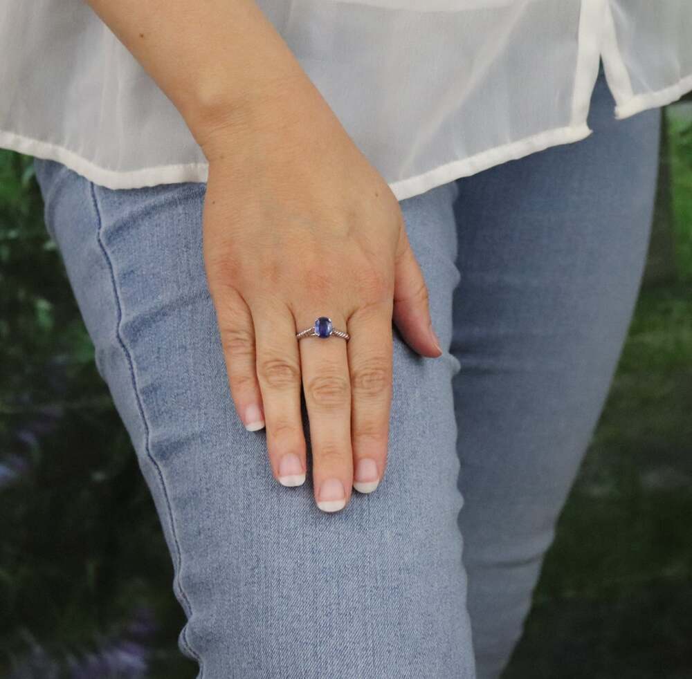 Sterling Silver Glass Filled Treated Natural Sapphire Ring Size 9 3/4 Avon - Picture 3 of 8